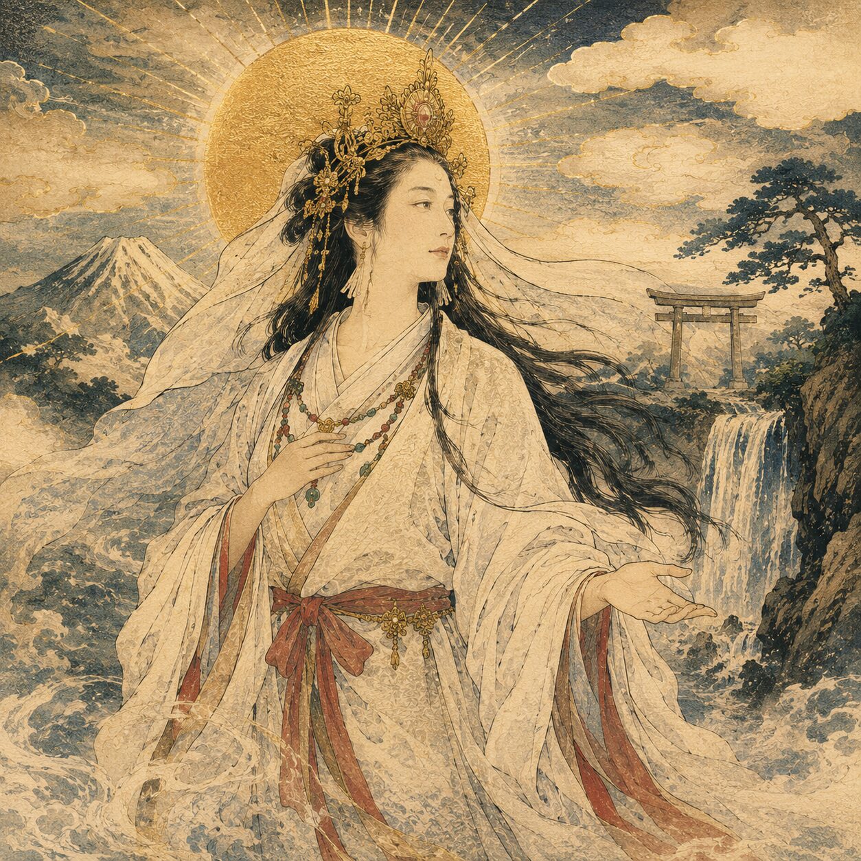 比売神。清らかな水とやわらかな神威をまとい、生命を育む女神として人々を静かに見守る神。